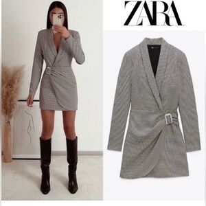 Zara Black and White Houndstooth Wrap Dress Sz XS